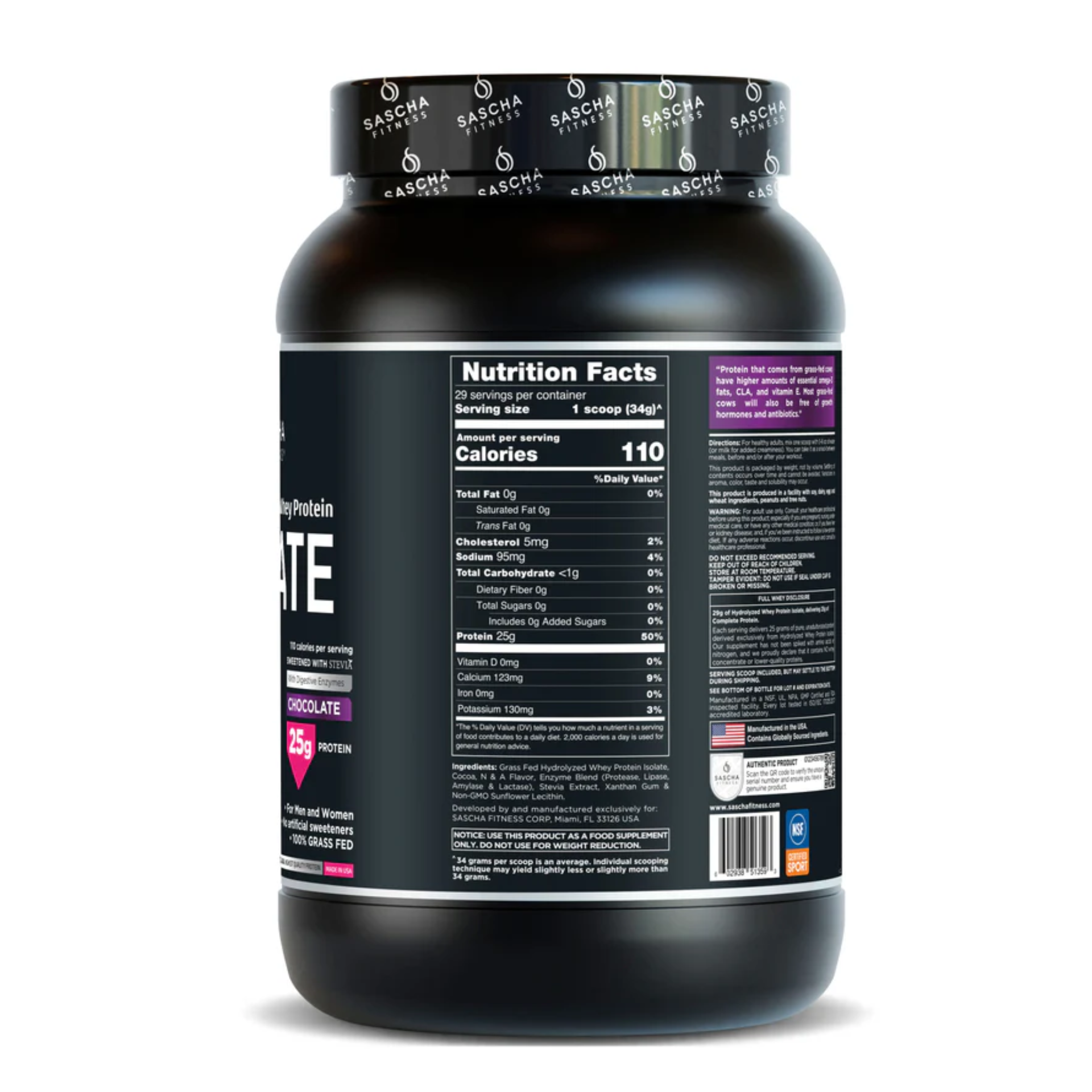 HYDROLYZED Whey Protein ISOLATE CHOCOLATE - SASCHA FITNESS 2 Lb - Imagen 2