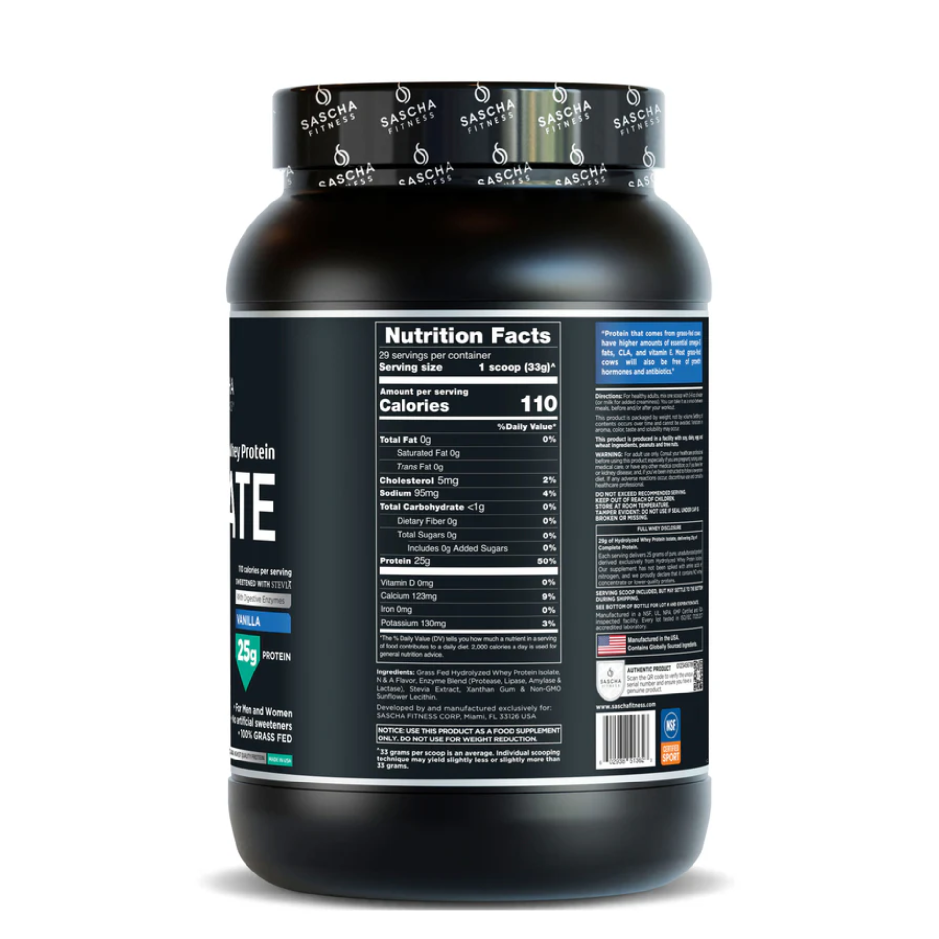 HYDROLYZED Whey Protein ISOLATE VAINILLA - SASCHA FITNESS 2 Lb - Imagen 2