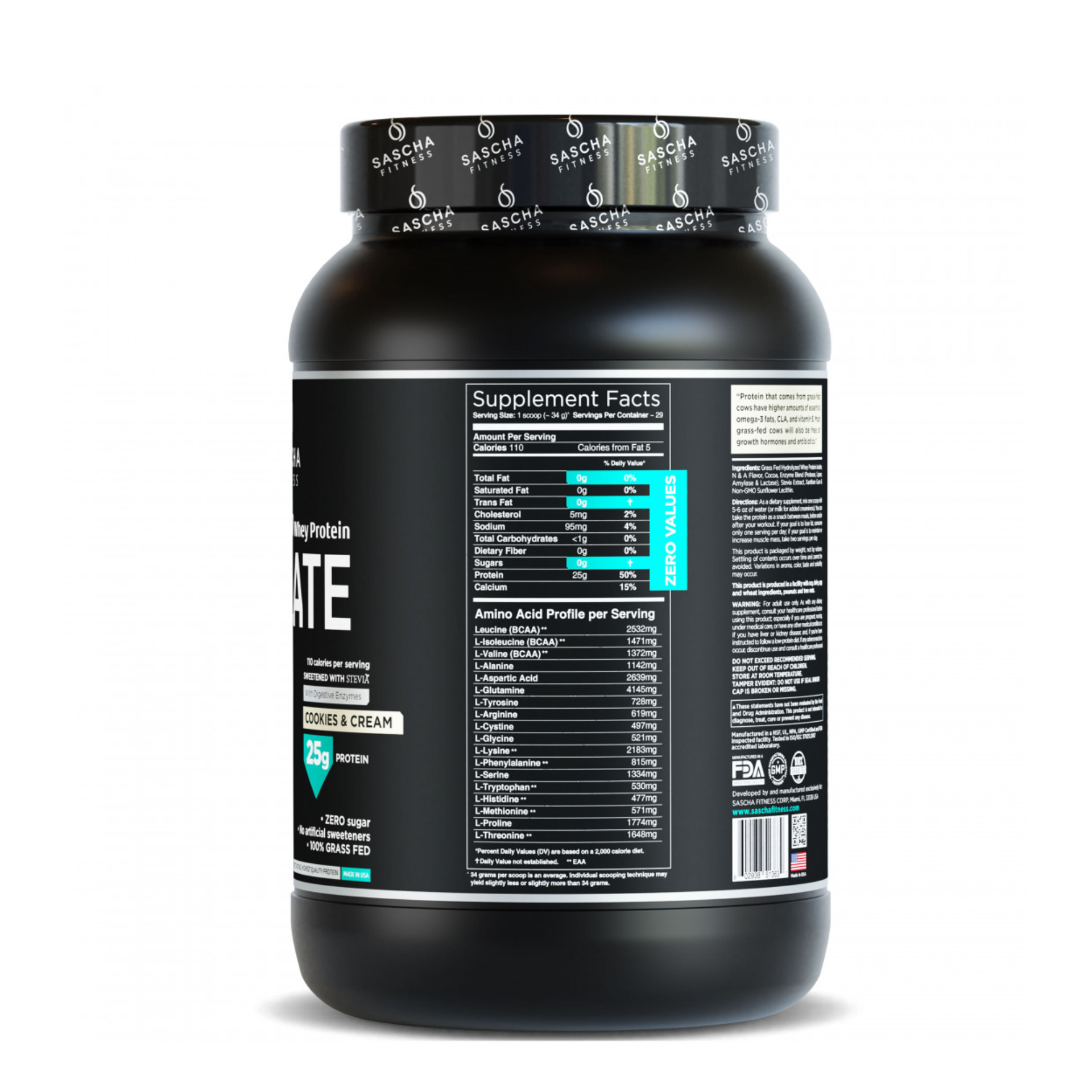 HYDROLYZED Whey Protein ISOLATE COOKIES & CREAM - SASCHA FITNESS 2 Lb - Imagen 2