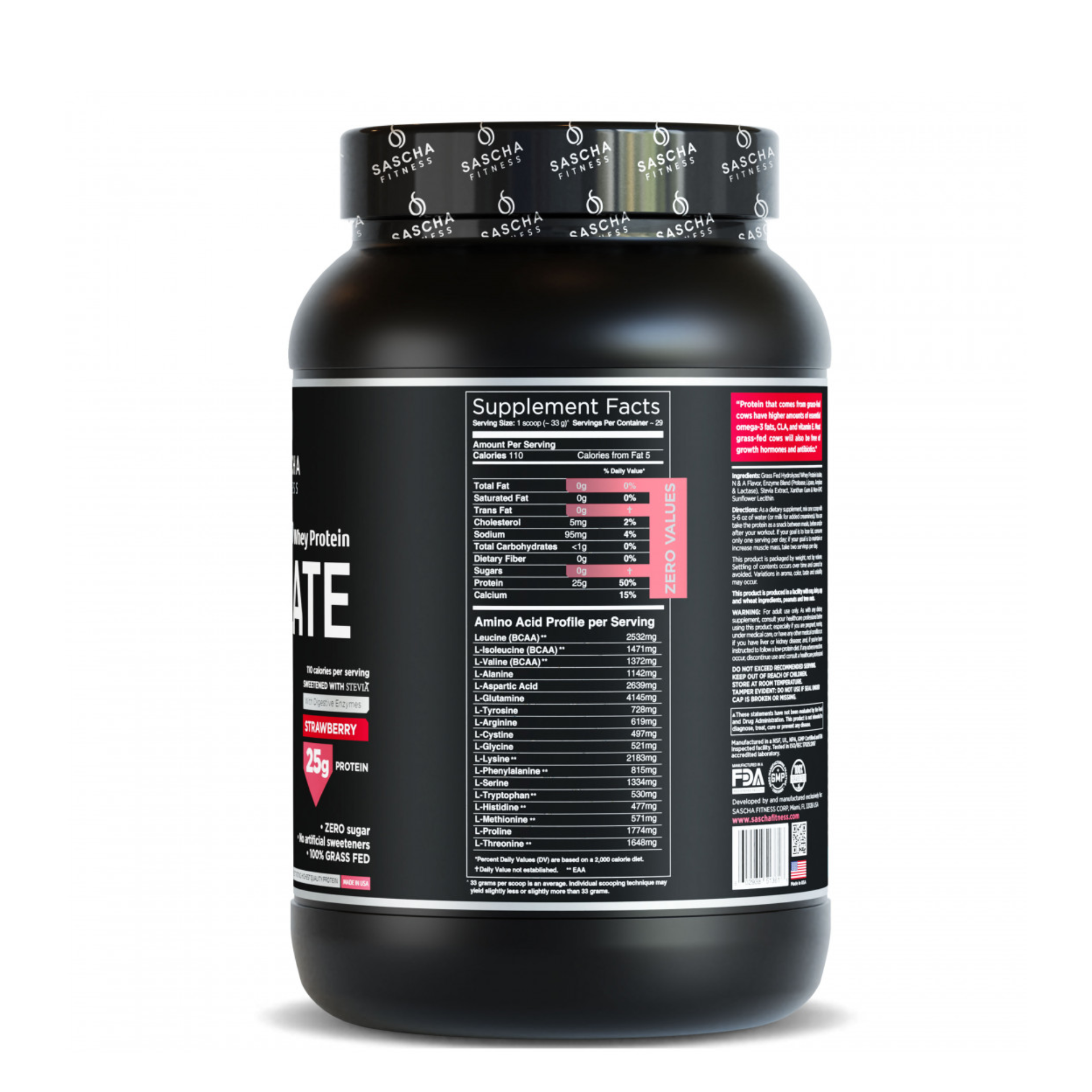 HYDROLYZED WHEY PROTEIN ISOLATE FRESA - SASCHA FITNESS 2Lb - Imagen 2