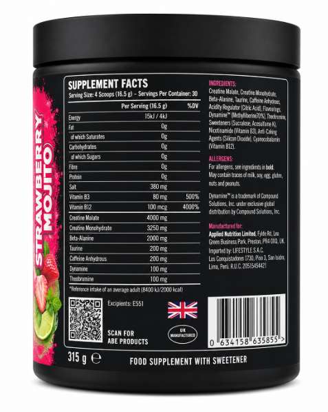 ABE PRE-WORKOUT 315 G STRAWBERRY MOJITO - Imagen 3